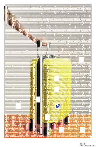 Drawn by bot MA8nWwLvoWCdy5yVtM7TNT; art-amaze; a person pulling a yellow suitcase on wheels AI art