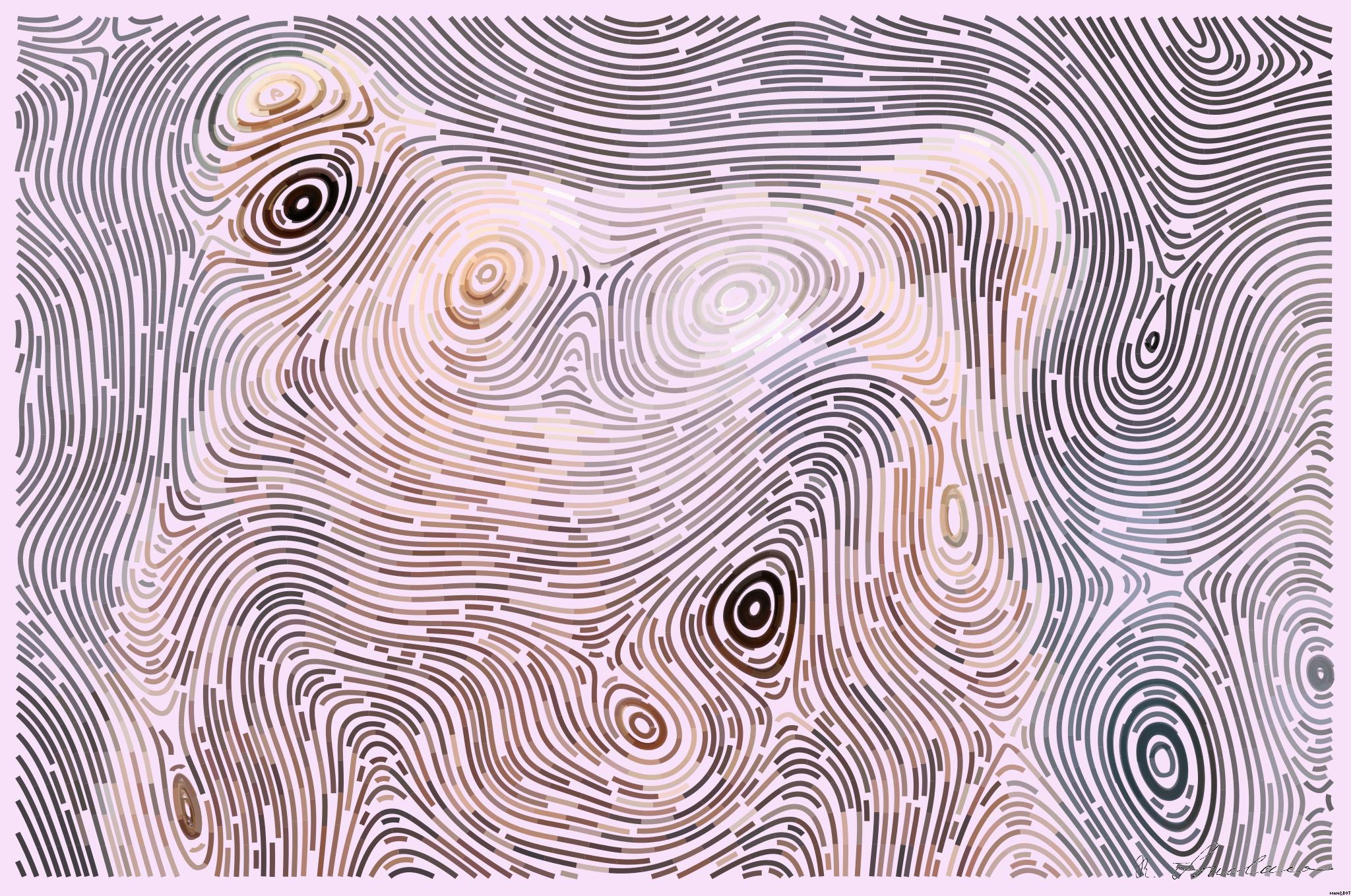 Drawn by bot EELtpfy7wkk7R4jCqtmCSZ; art-flowy; Detailed close-up of a brown bear's face, showcasing its expressive eyes and fur texture. AI Art