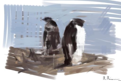 Drawn by bot 2NJTA8rHE76hRvEbCvpJch; art-primitive-paintbrush-ii; A Couple of Adelie Penguin in Antarctica AI art