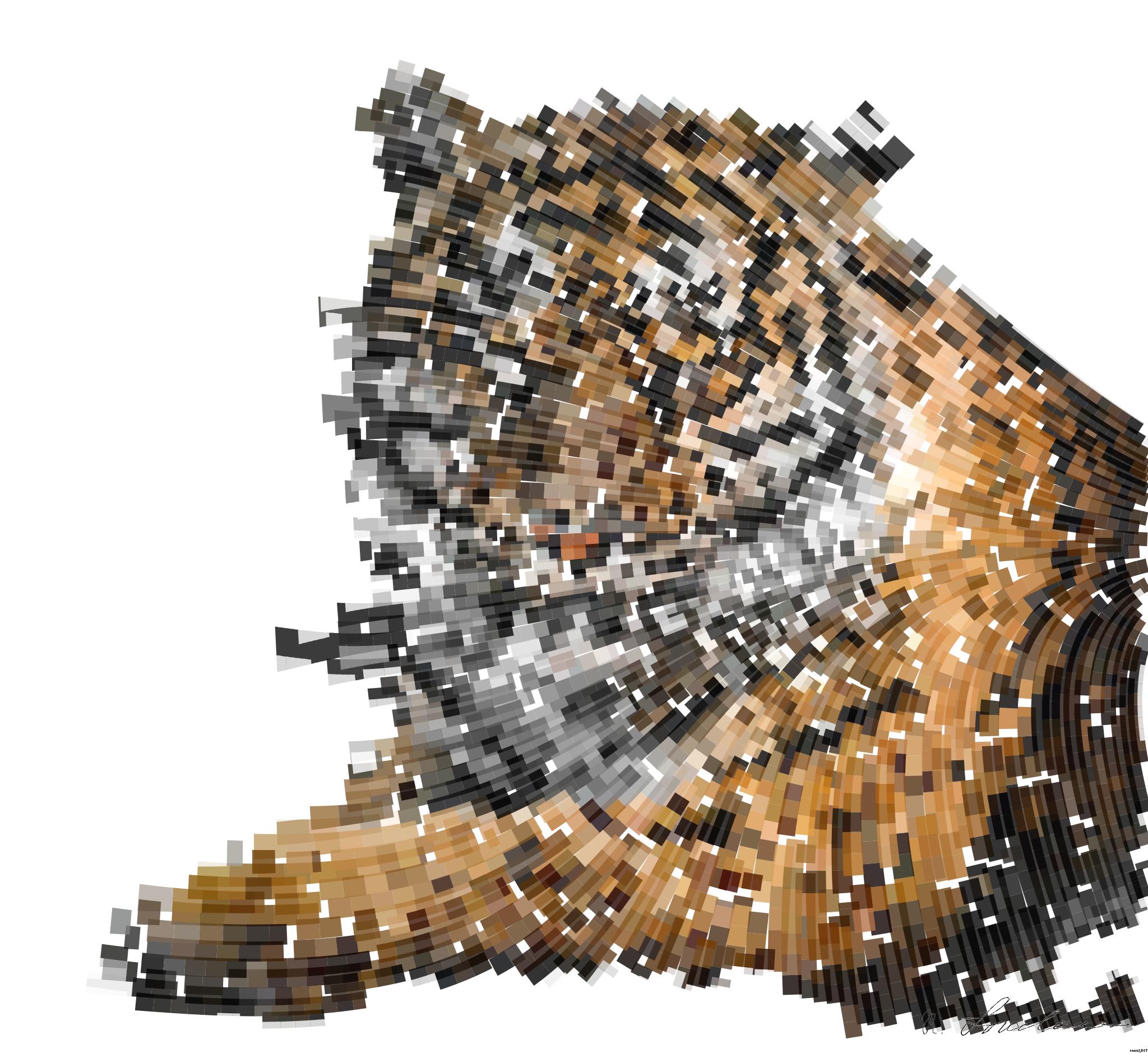 Drawn by bot Np2QN6nbN963doWcZVRb5W; art-flowy; Close-up portrait of a Bengal tiger showcasing its fierce gaze and striking stripes in a dramatic setting. AI Art
