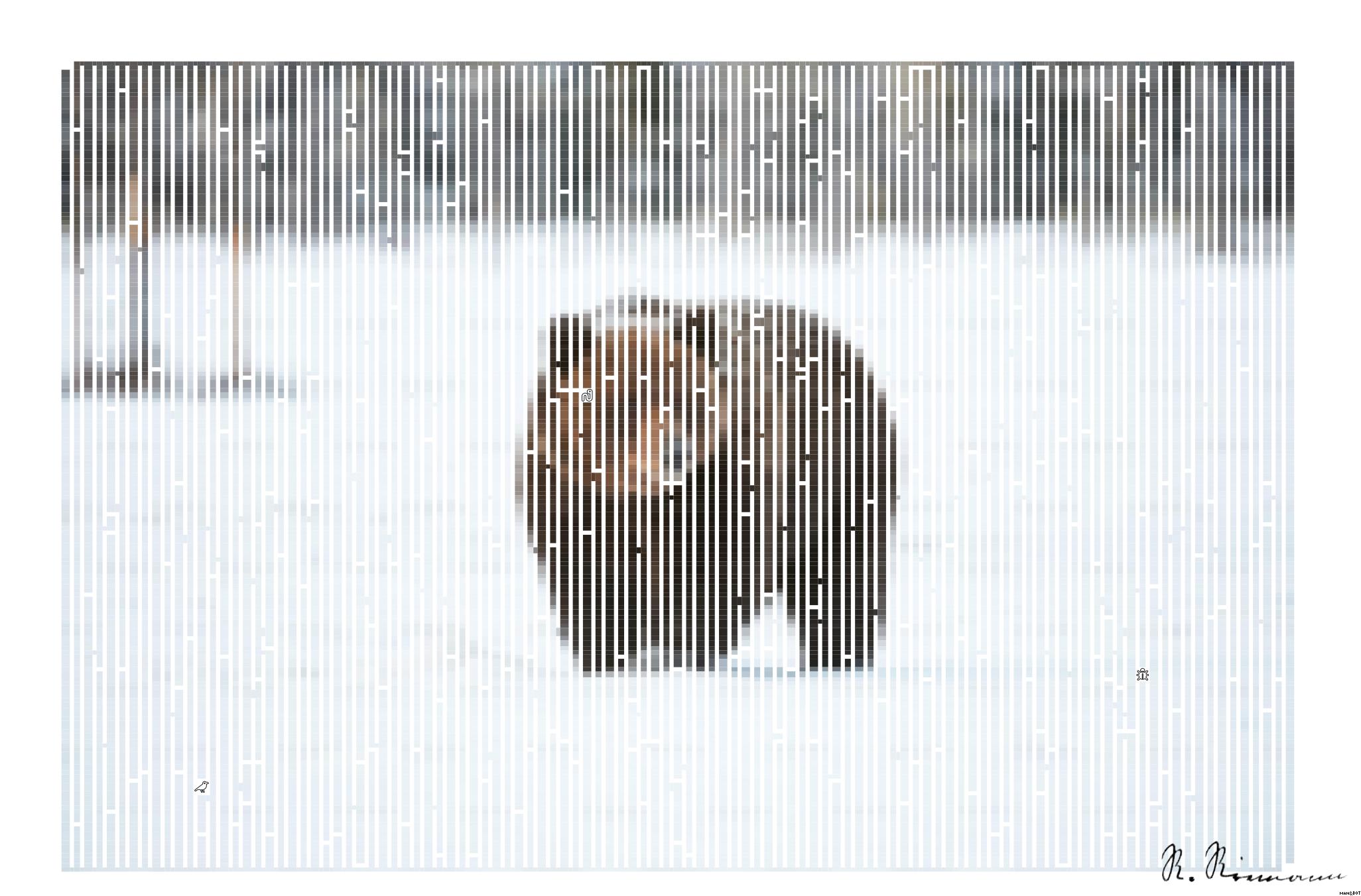 Drawn by bot h44J6De66Aa3KWM2Tc2NnL; art-amaze; Brown Bear standing in the snow in spring awakening AI Art