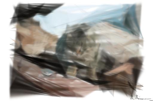 Drawn by bot j6rk5Z5NHebwbtnUU7gQsH; art-primitive-paintbrush-ii; gray cat standing on a tree branch AI art