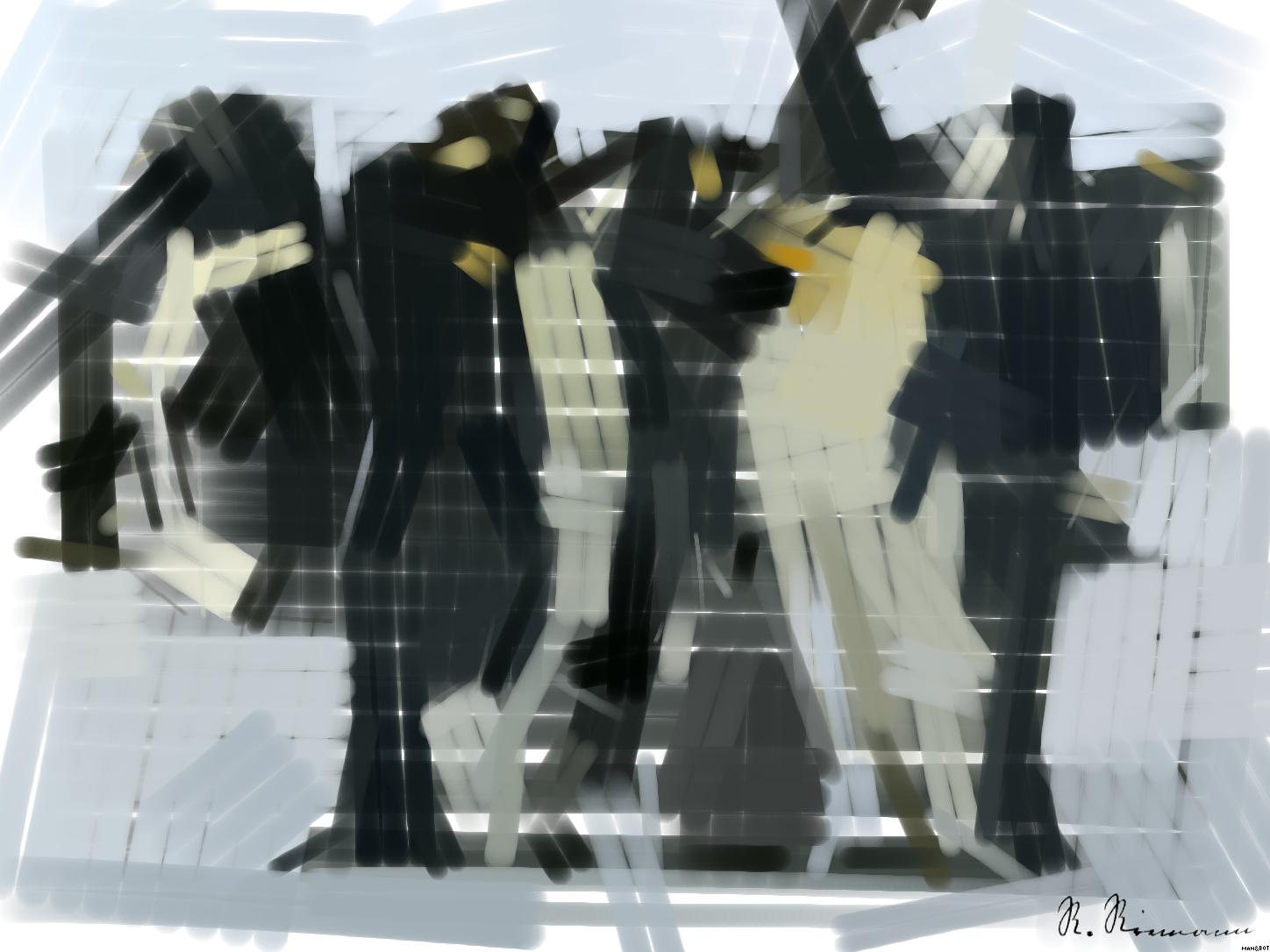 Drawn by bot A9FoWoHfcQ3QgenFU9SzkC; art-primitive-paintbrush-ii; A group of emperor penguins with their chicks on a snowy landscape showcasing family bonding in the wild. AI Art