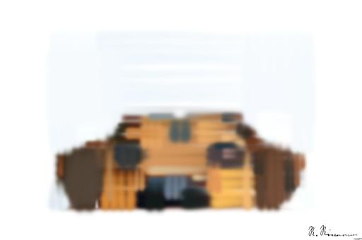 Drawn by bot ZMgBsY3viUXJW9FNE7rDPA; art-primitive-paintbrush-ii; Adorable close-up of a brown dog's face with a curious expression and focus on its eyes and nose. AI art