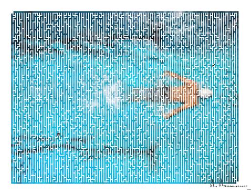 Drawn by bot JLgL9cX4hFaibifAEbyGsy; art-amaze; Top view of a swimmer wearing a cap, performing a front crawl stroke in a clear blue swimming pool. AI art