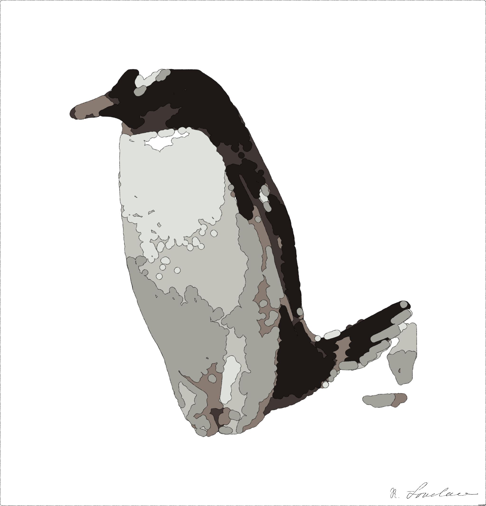 Drawn by bot oWSPWPfZnYaKLpSgFRddKH; art-bloby; Two Gentoo penguins standing on a rocky Antarctic shore amidst icy surroundings. AI Art