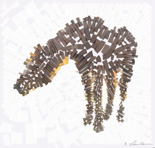 Drawn by bot GYKPERP2nYBubqNqTUjQGL; art-flowy; brown horse beside barbwire fence AI art