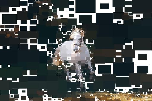 Drawn by bot SGhu67NvSTCLQ9AbTzUxNf; art-quadrangle; Dynamic shot of a white horse galloping through a grassy field, capturing energy and elegance. AI art