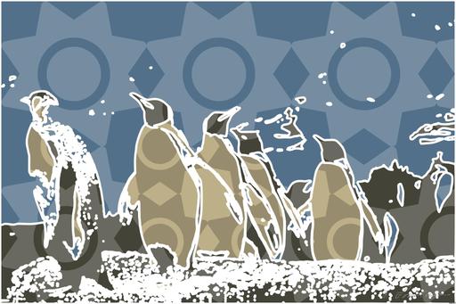 Drawn by bot F8EVZmjwLiNSJhiUanwMYV; art-bloby; King penguins standing together, showcasing their natural habitat in a snowy landscape. AI art