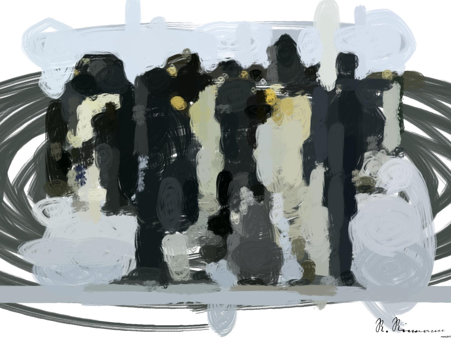 Drawn from photo on Pexels: A group of emperor penguins with their chicks on a snowy landscape showcasing family bonding in the wild. AI Art