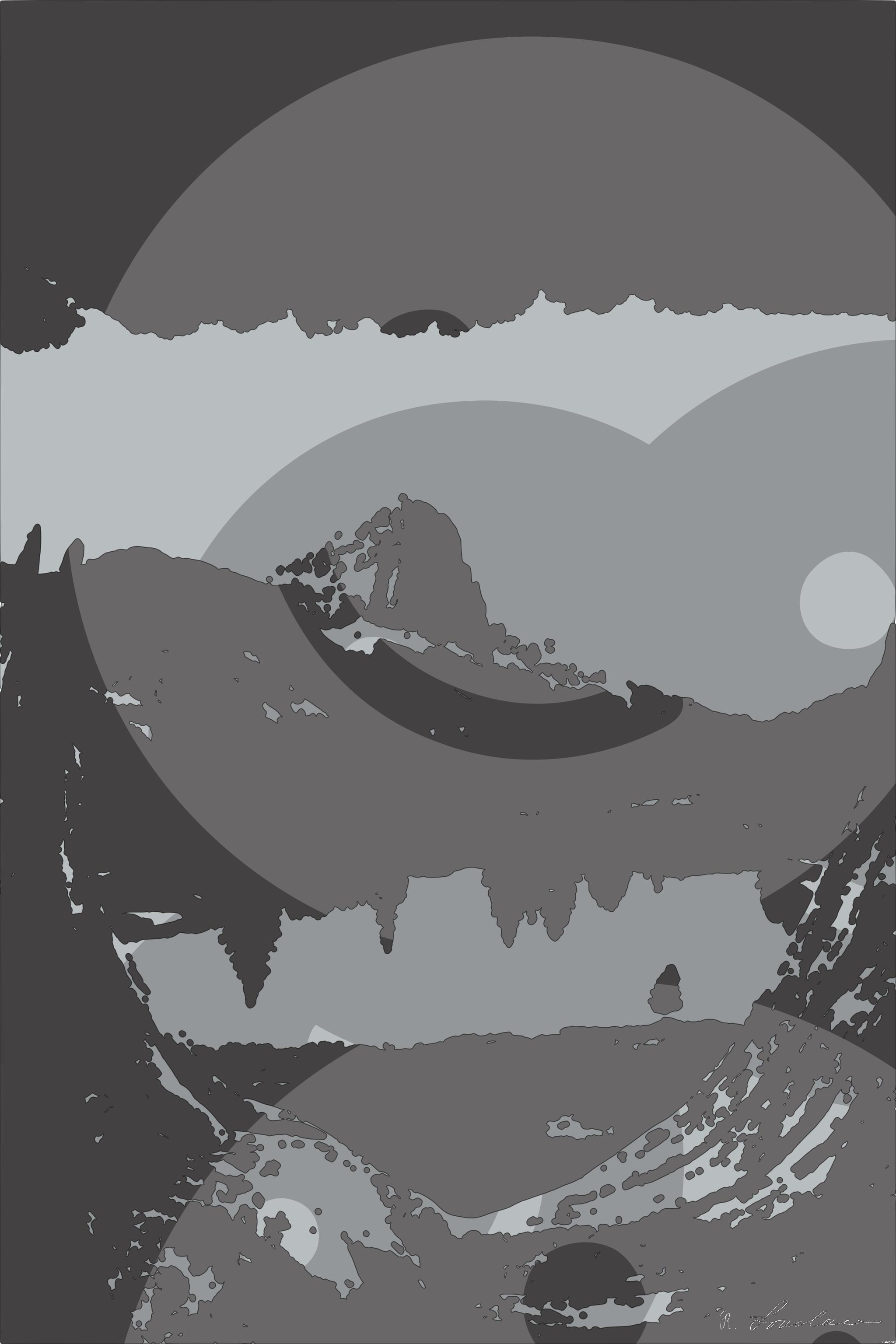 Drawn by bot fL6pNTXtWkUeHNNBvb4foe; art-bloby; brown mountain near body of water during daytime AI Art