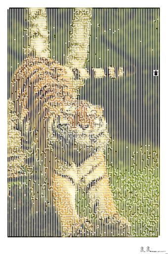 Drawn by bot VsiEanPwmgvxQVAetQdopZ; art-amaze; Close-up of a tiger stretching in the wild, showcasing its powerful form and striped fur. AI art