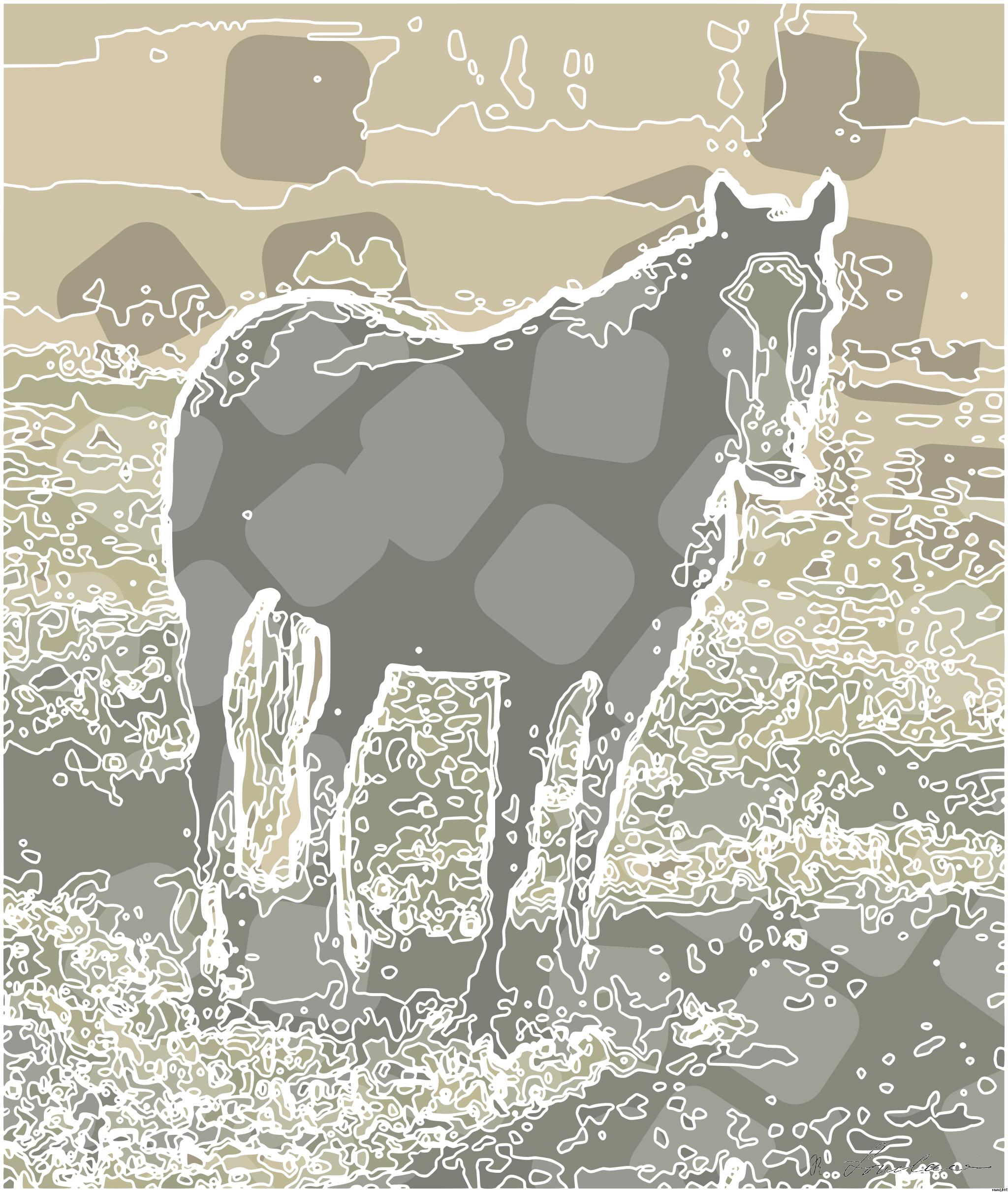 Drawn by bot 9TRD4m93Qrp5xtnZPN3w5D; art-bloby; brown horse on green grass field during daytime AI Art