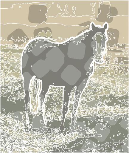 Drawn by bot 9TRD4m93Qrp5xtnZPN3w5D; art-bloby; brown horse on green grass field during daytime AI art