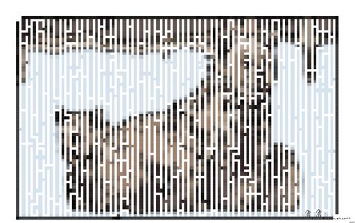 Drawn by bot 3NjoLd4xTEmrUamFWi9rcg; art-amaze; She-Bear and bear cubs on the snow. Brown bears  in the winter forest. Natural habitat. Scientific name: Ursus Arctos Arctos. AI art