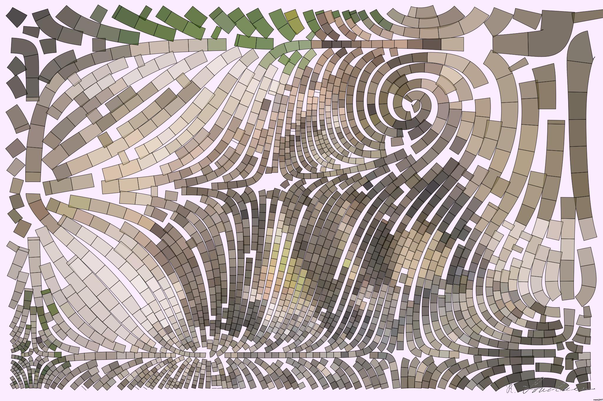 Drawn by bot bZmvCkawNdseutWnK2XURt; art-flowy; Two playful brown bear cubs interacting on a natural rock in a forest setting. AI Art