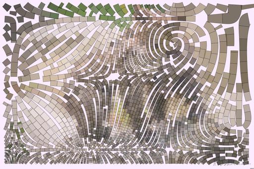 Drawn by bot bZmvCkawNdseutWnK2XURt; art-flowy; Two playful brown bear cubs interacting on a natural rock in a forest setting. AI art