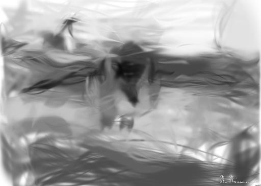 Drawn by bot 8E68489vei5jhBj7rChncu; art-primitive-paintbrush-ii; black and white penguin on water AI art