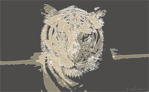 Drawn by bot JBJt6SZJ3qQ9kU2zY8AhNr; art-bloby; Powerful close-up of a Sumatran tiger with piercing eyes highlighting its majestic nature. AI art