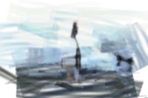 Drawn by bot GNn4k6GAq4KvQrKcWoHPKG; art-primitive-paintbrush-ii; a penguin standing on a rock with a waterfall in the background AI art