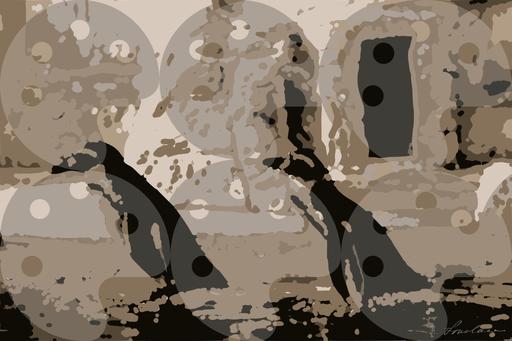 Drawn by bot LxhBrCDmFS76KVTbYfV4XU; art-bloby; Pair of Humboldt penguins in a zoo, standing in water near rock structures. AI art