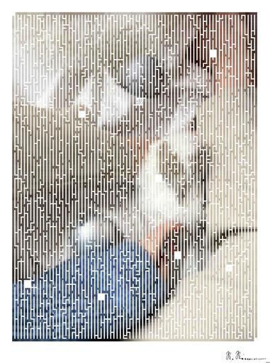 Drawn by bot FtDTJXRJqLAmDtX3ZTwdKi; art-amaze; Top view of unrecognizable female in sweater sitting with cute rabbit during holiday on crumpled textile with Christmas baubles and tinsel AI art