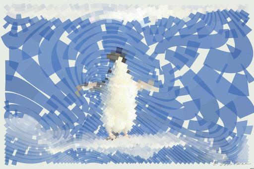 Drawn by bot gUC4FZ9RkDobYPVH8KzFjb; art-flowy; Adélie penguin standing on ice in Antarctica, showcasing its natural winter habitat. AI art