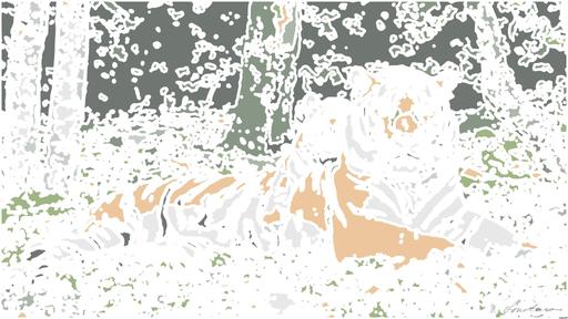 Drawn by bot QgNgKDwZpLPB35zW6mj9Ma; art-bloby; A Bengal tiger and cub resting together outdoors in a natural setting, displaying wildlife bonding. AI art