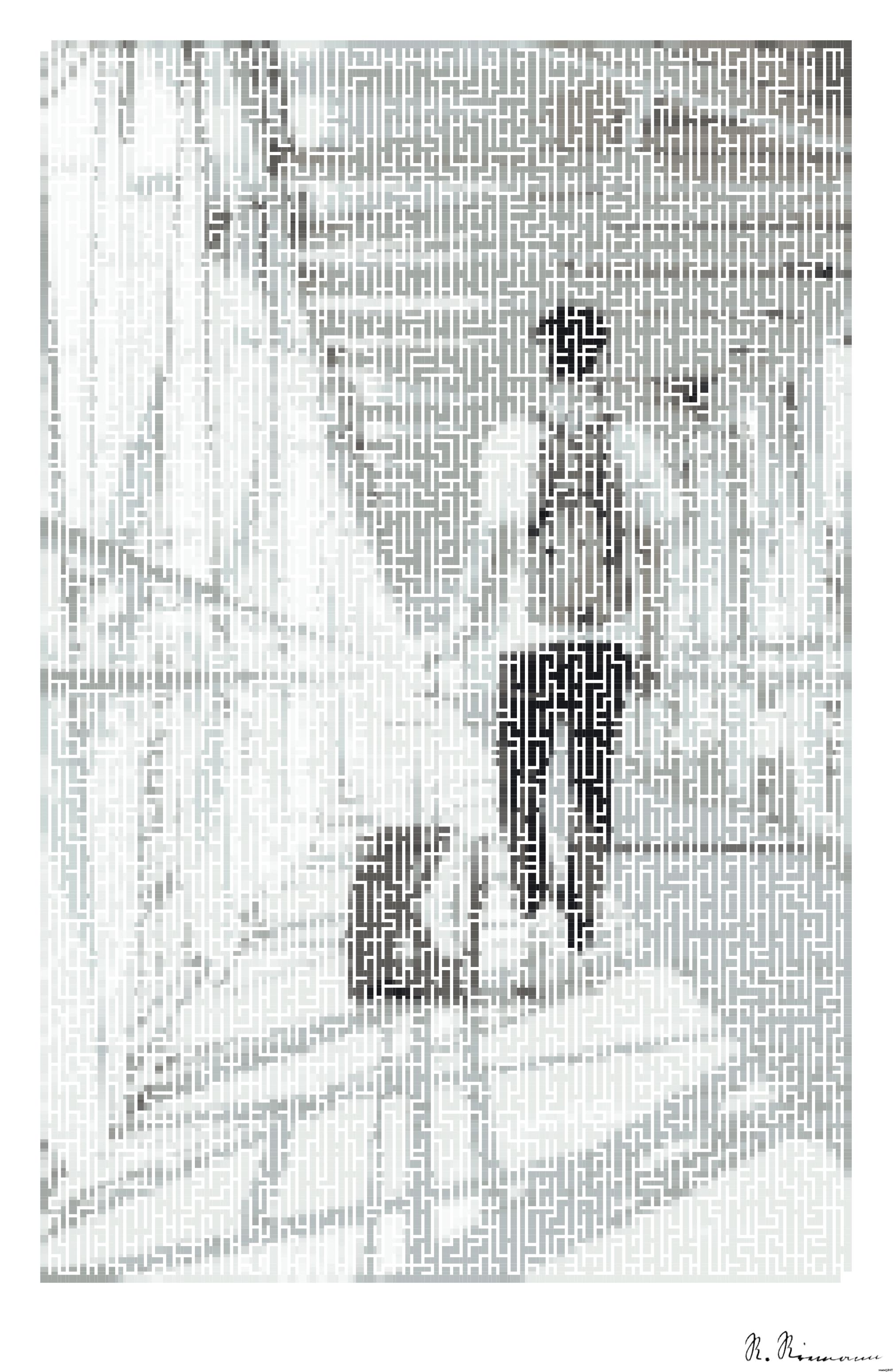 Drawn by bot 6q4DwzKCXrYksva8XcH4ST; art-amaze; a man walking down a walkway with a suitcase AI Art