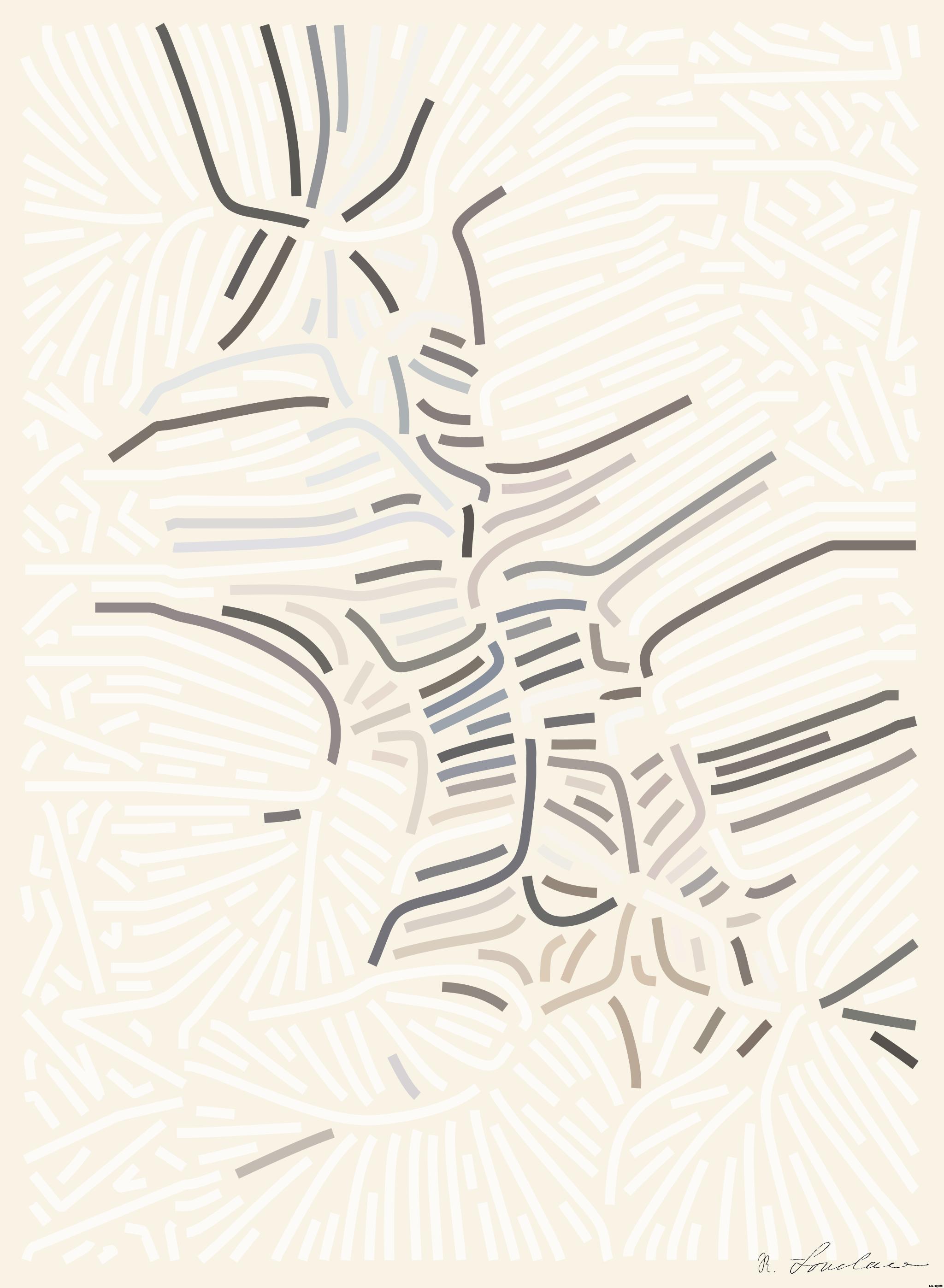 Drawn by bot gpC6twy56XyjjokWUAC58o; art-flowy; A solitary African penguin strolls along a sandy beach, showcasing its distinctive black and white feathers. AI Art