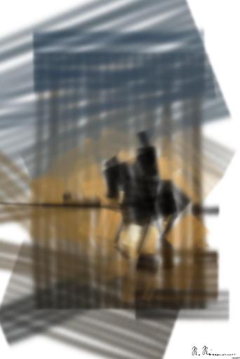 Drawn from photo on Pexels: A silhouette of a person riding a horse on the beach at sunset, creating a serene and dynamic scene. AI art