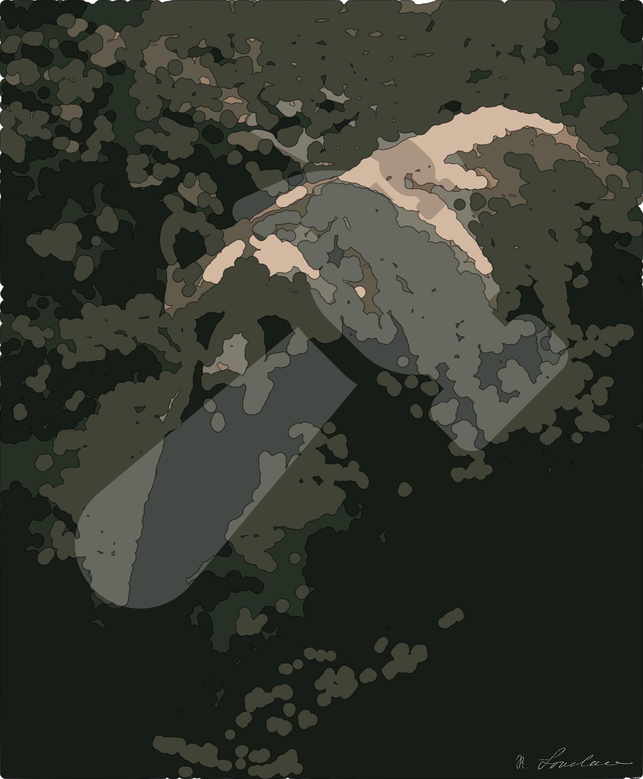 Drawn by bot KNXci4R4MgCNJKyYTctnWJ; art-bloby; A brown bear walking through a lush green forest AI Art