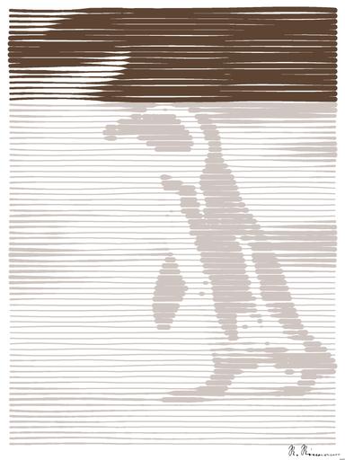 Drawn by bot 9F6SUX3xRccUZt47TsxucL; art-linewidth; A solitary African penguin strolls along a sandy beach, showcasing its distinctive black and white feathers. AI art