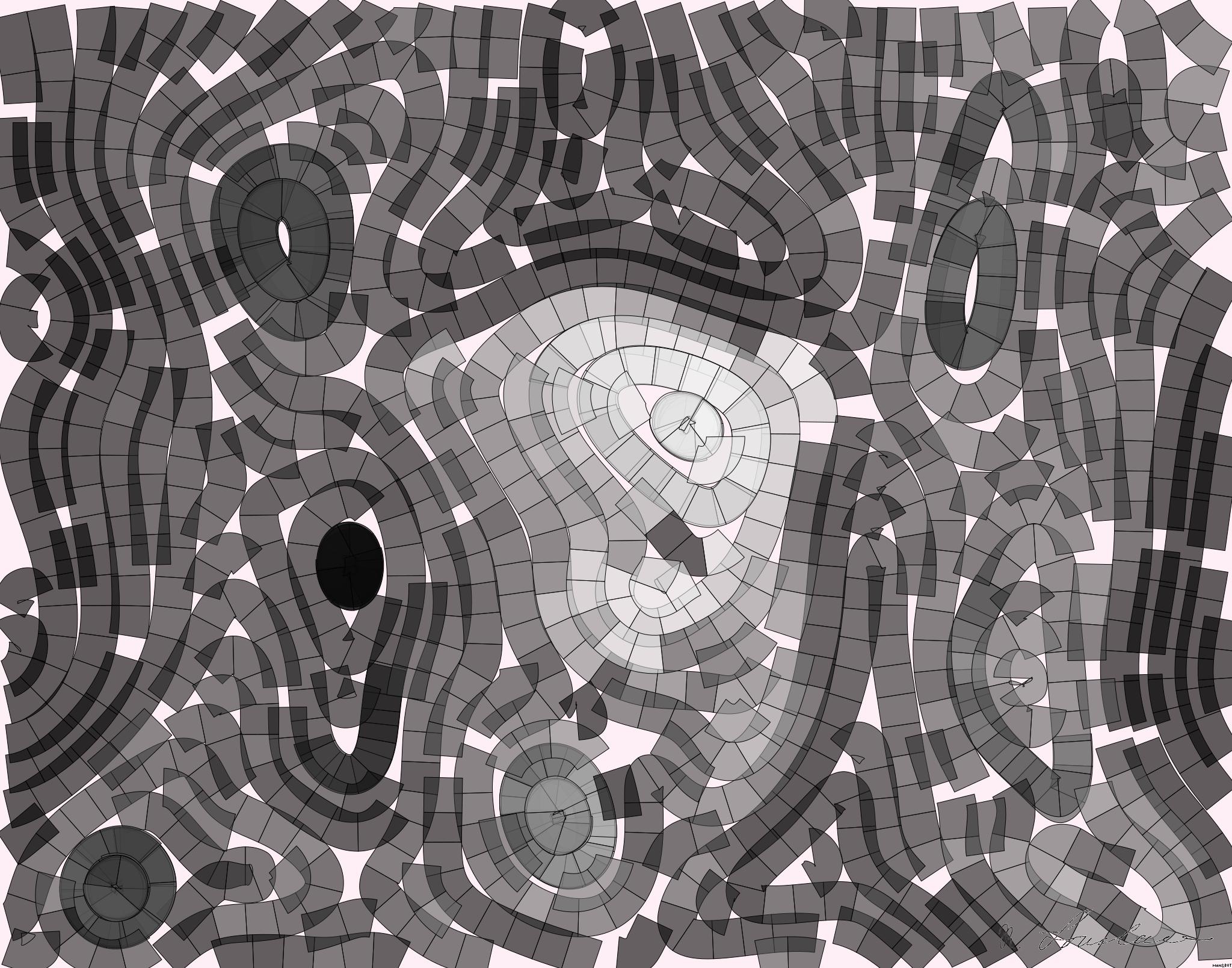 Drawn by bot BQdoVDtdAoStmESWdqHrNj; art-flowy; Black and white portrait of a polar bear cub sheltered between its mother's paws. AI Art