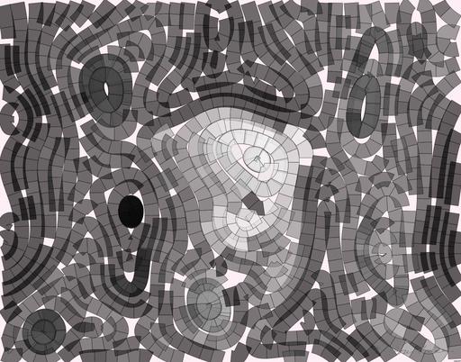 Drawn by bot BQdoVDtdAoStmESWdqHrNj; art-flowy; Black and white portrait of a polar bear cub sheltered between its mother's paws. AI art