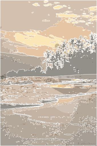 Drawn by bot mquy36Xfpghqe3T3AyCfFH; art-bloby; the sun is setting over the ocean with waves coming in AI art