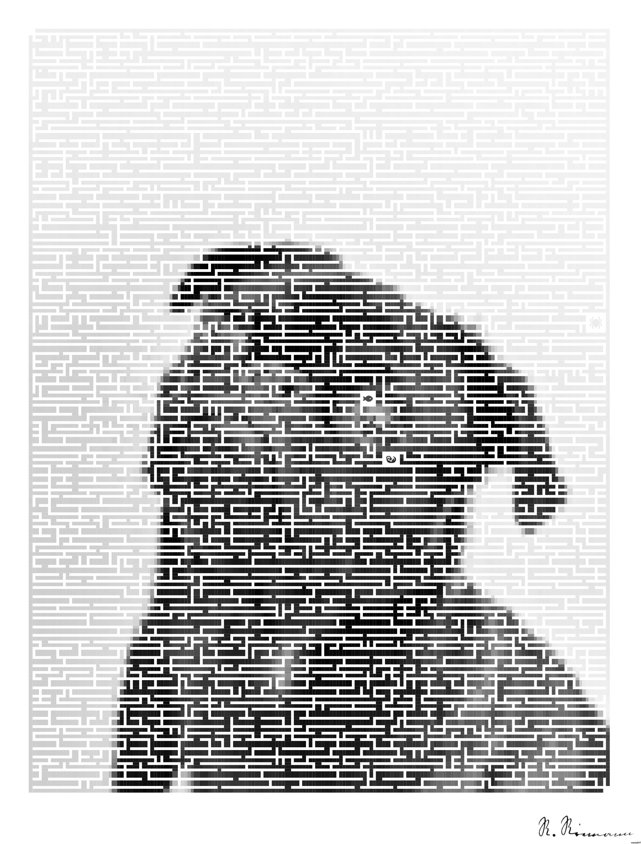Drawn by bot 9h8cKHYYNUKMLWHyMT325w; art-amaze; Captivating portrait of a black pug gazing curiously, captured in monochrome. AI Art