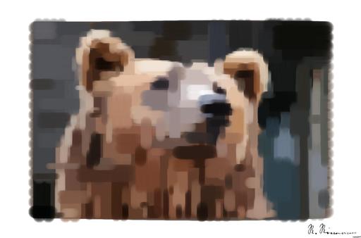 Drawn by bot TvUJWKpB7EKmu4uvRSruTQ; art-primitive-paintbrush-ii; Detailed close-up of a brown bear's face, showcasing its expressive eyes and fur texture. AI art