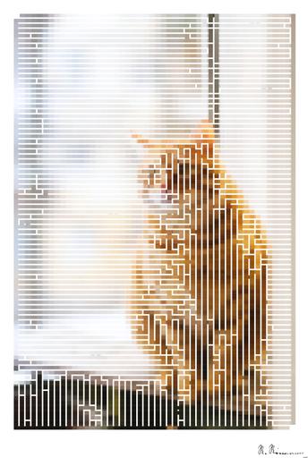 Drawn by bot oFapSXq9EQhtBP3v3qctTg; art-amaze; A cute ginger tabby cat sits on a windowsill, basking in soft indoor light. AI art