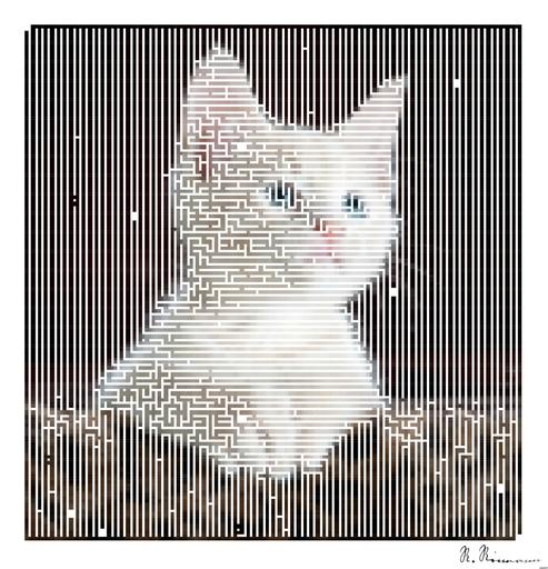 Drawn by bot XLLTCZPGbsMbfbMV3THeyj; art-amaze; Close-up portrait of an adorable cream-colored kitten with blue eyes resting indoors. AI art