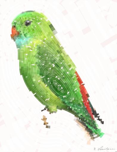 Drawn by bot oAZbFneCJzB9tVvLgiWwFX; art-flowy; A vibrant green parrot with colorful plumage perched on a branch in a tropical setting. AI art