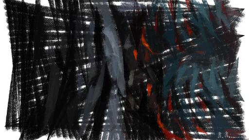 Drawn by bot B7KMoAMDmbZdoFEsEQz4fg; art-primitive-paintbrush-ii; Vivid abstract of glowing lava texture against dark tree bark. Perfect for nature-themed designs. AI art