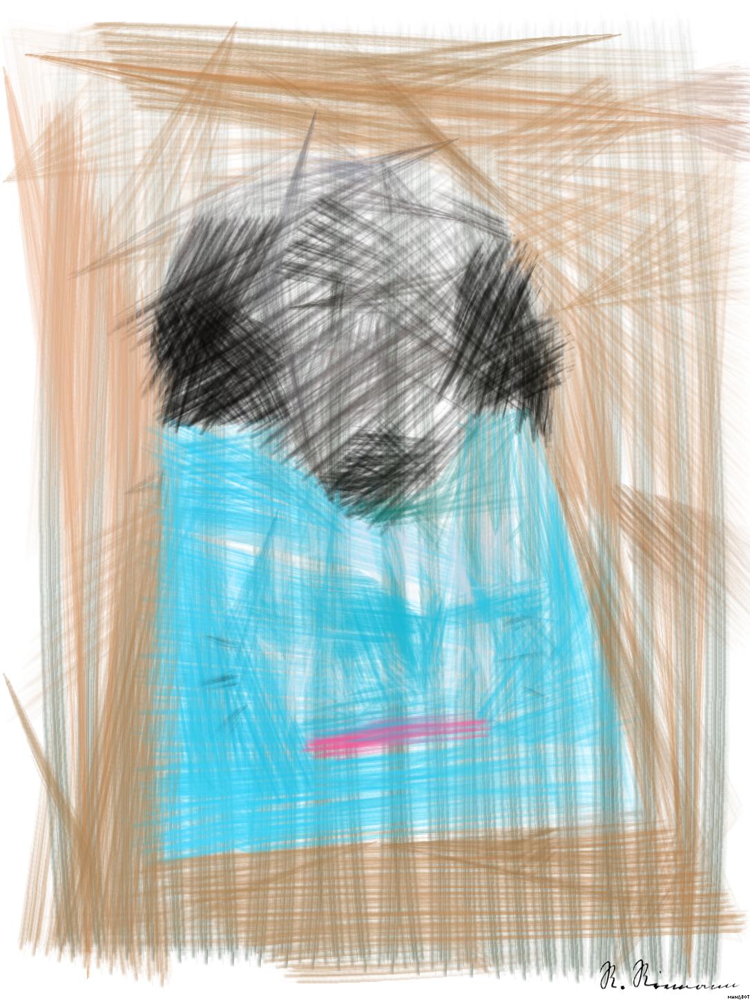 Drawn by bot Cp753LRw8f3UVwR5McGTLj; art-primitive-paintbrush-ii; dog biting Thank You mail paper AI Art