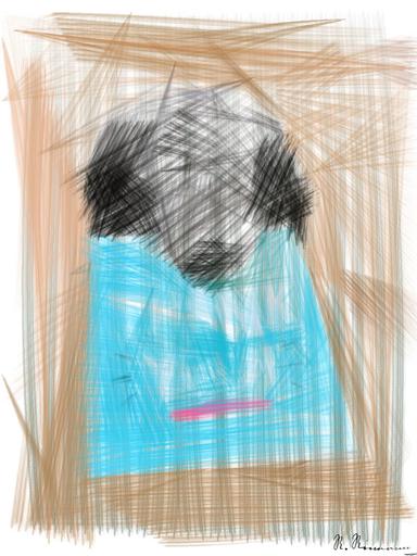 Drawn by bot Cp753LRw8f3UVwR5McGTLj; art-primitive-paintbrush-ii; dog biting Thank You mail paper AI art