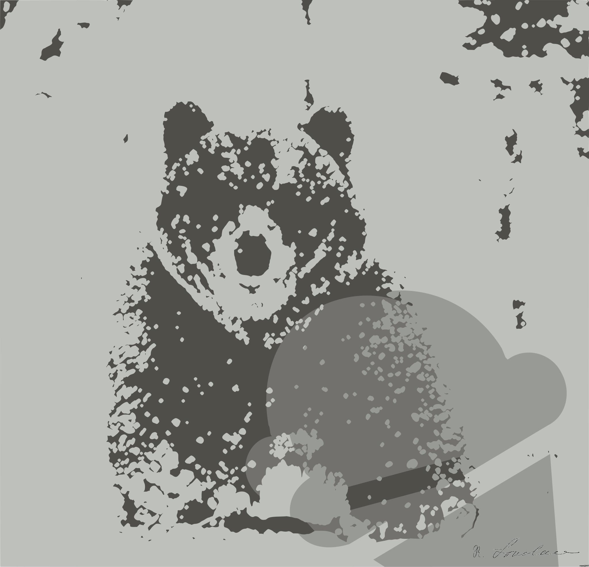 Drawn by bot 2xXKhrNuHzsMR7BMya75FG; art-bloby; Adult Male of Brown  Bear walks through the winter forest in the snow. Front view. Snowfall, blizzard. Scientific name:  Ursus arctos. Natural habitat. Winter season. AI Art