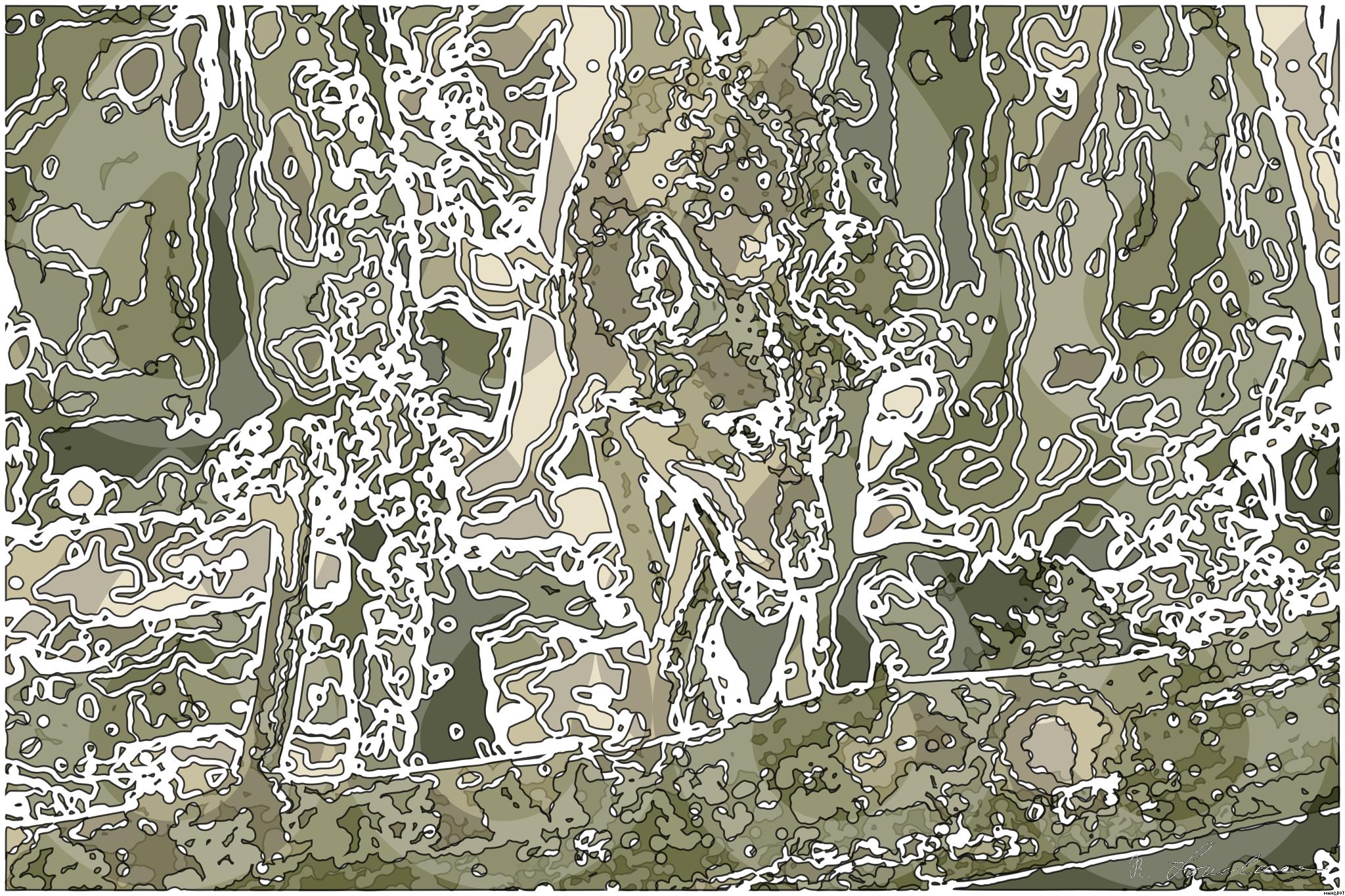 Drawn by bot 5uTytPc62Zh9DaWUgs8DK6; art-bloby; A majestic wolf prowling through a dense and serene forest environment. AI Art