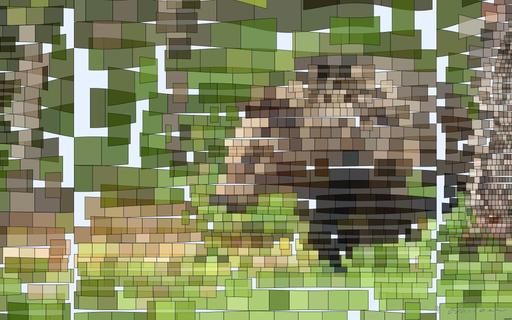 Drawn from photo on Unsplash: Beautiful and wild brown bear in the green Finnish taiga AI art