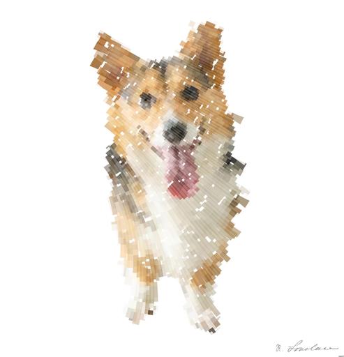 Drawn by bot W3eTc6jD3TiWvQ6Kb7XspF; art-flowy; a dog standing on a tile floor with its tongue out AI art