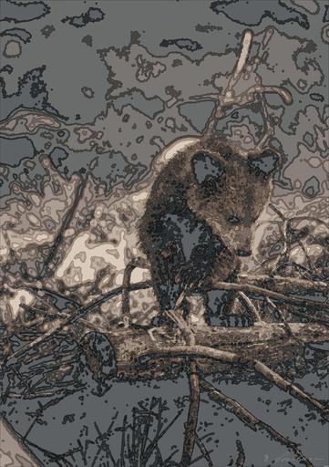 Drawn by bot ecbzXEocSwZjnMJxkz65DP; art-bloby; brown bear on brown tree branch during daytime AI art