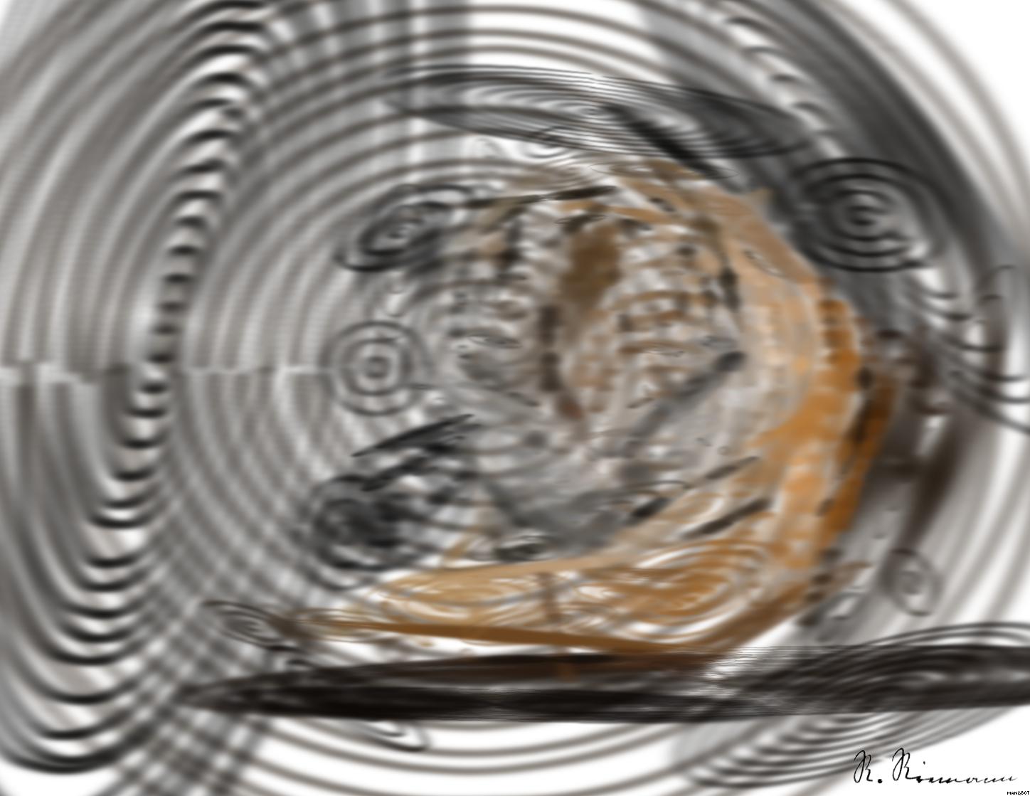 Drawn by bot JoA5skFNhciMJ9pqTmprDr; art-primitive-paintbrush-ii; Close-up portrait of a Bengal tiger showcasing its fierce gaze and striking stripes in a dramatic setting. AI Art